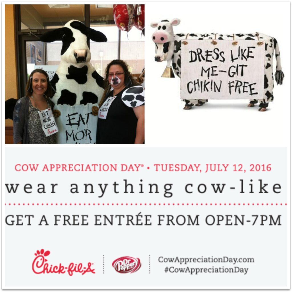 Chick fil-A: Dress Like a Cow July 12- Get a FREE Entree!