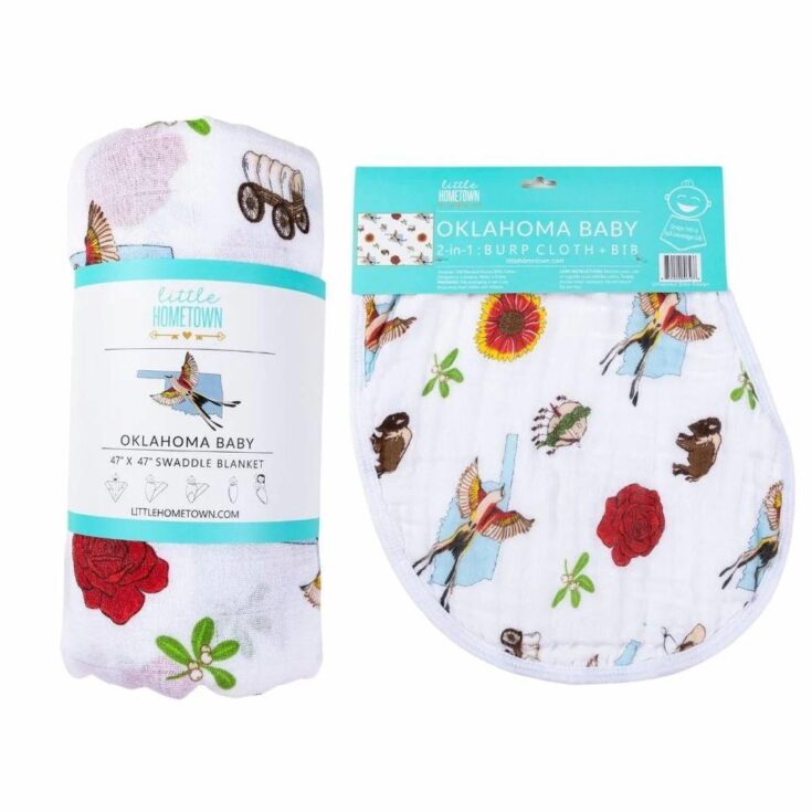 Image for Oklahoma Swaddle Blanket and Burp Cloth/Bib Combo - Little Hometown