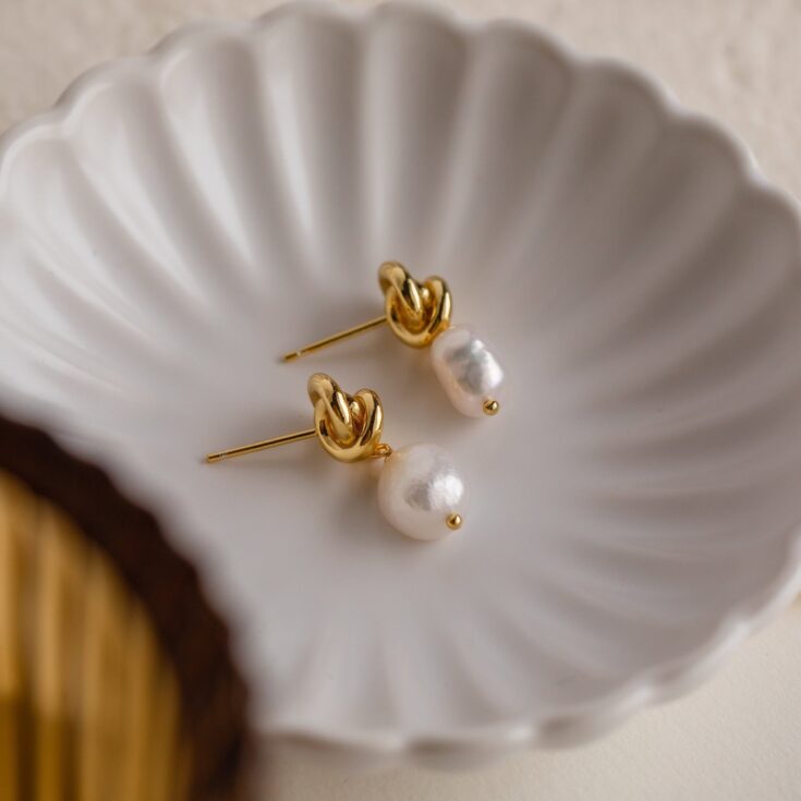 Image for Knot Pearl Drop Earrings- Caitlyn Minimalist
