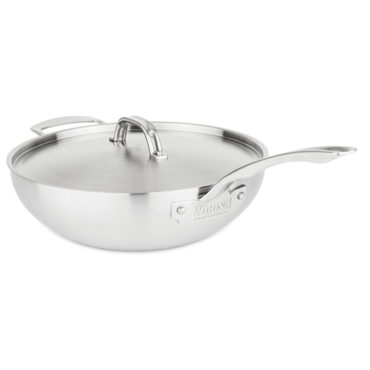 Image for Viking- Professional 5-Ply Stainless Steel 12-Inch/5.6-Quart Chef's Pan with Metal Lid