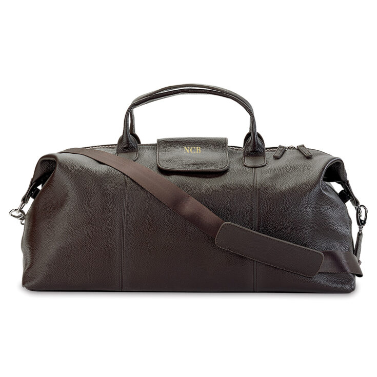 Image for Brown Genuine Leather Monogrammed Duffel Bag- Lillian Vernon