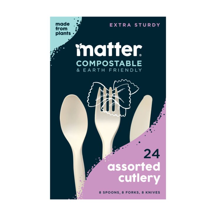 Image for Matter Compostable Cutlery - Assorted Pack 8-Forks/8-Spoons/8-Knives -