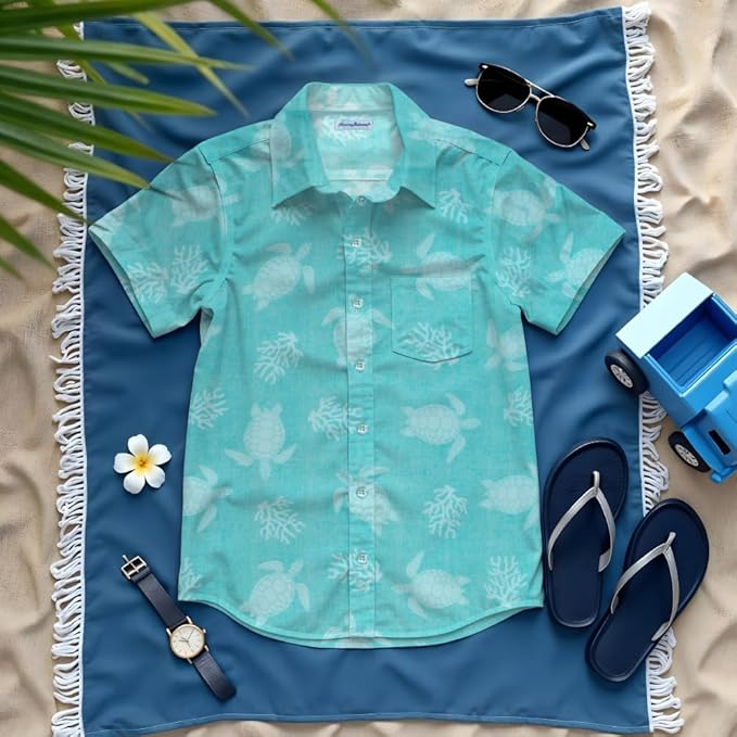 Tommy Bahama Boys Classic Woven Button-Down Shirt - Summer Short-Sleeve Hawaiian Shirt