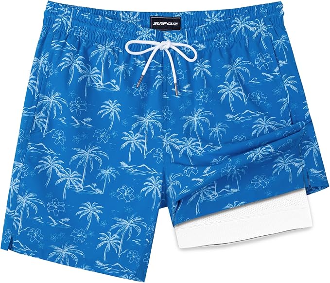 SURF CUZ Mens Swim Trunks with Compression Liner Swim Shorts 7"