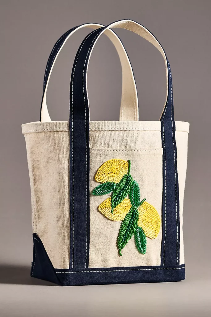 Anthropologie Beaded Canvas Tote