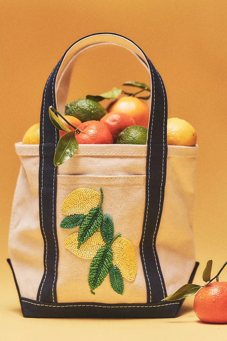 Anthropologie beaded canvas tote