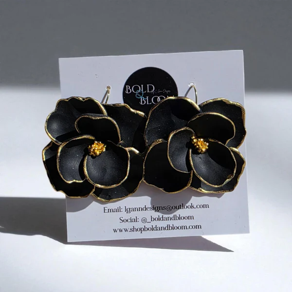Boldly Blooms Statement Earrings - Black