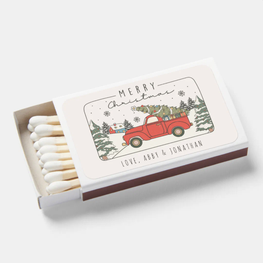 Personalized Christmas Party Favor Matchboxes by ElPortoCollections on Zazzle