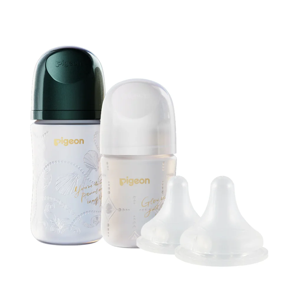 Pigeon Glass Bottle With Silicone Coating Pearl Gift Set