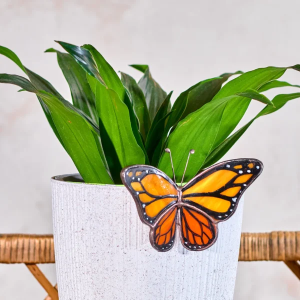 avalglass Monarch Butterfly Stained Glass Plant Pot Decoration