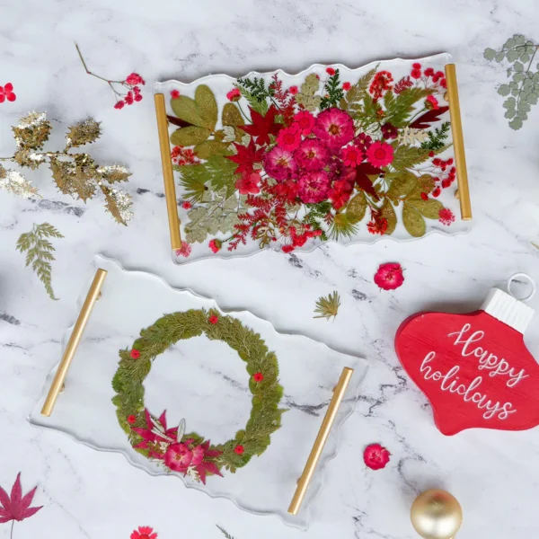adults and crafts holiday floral resin serving tray