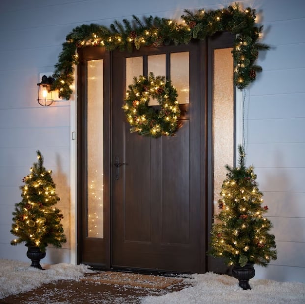 pre lit Christmas wreath garland set