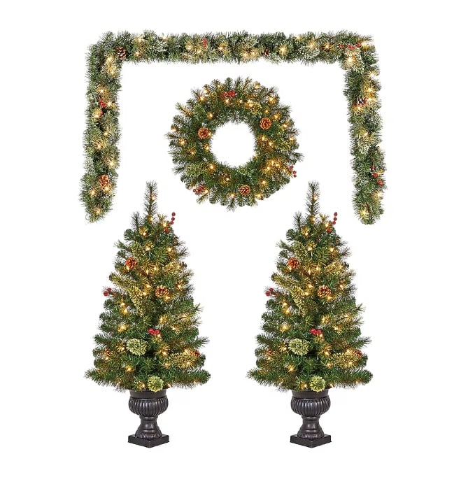 pre lit Christmas wreath garland set