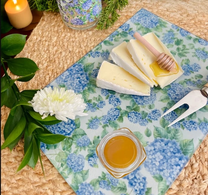Hydrangea Glass Cutting Board