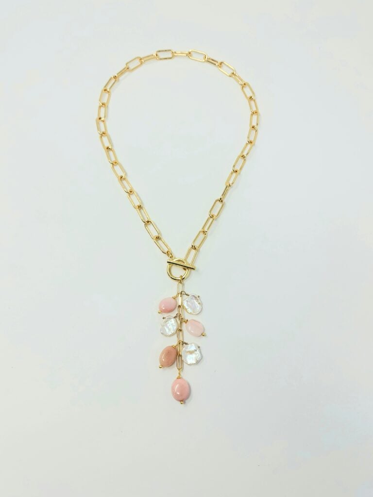 Splash Jewelry- Pink Opal and Keshi Waterfall Necklace