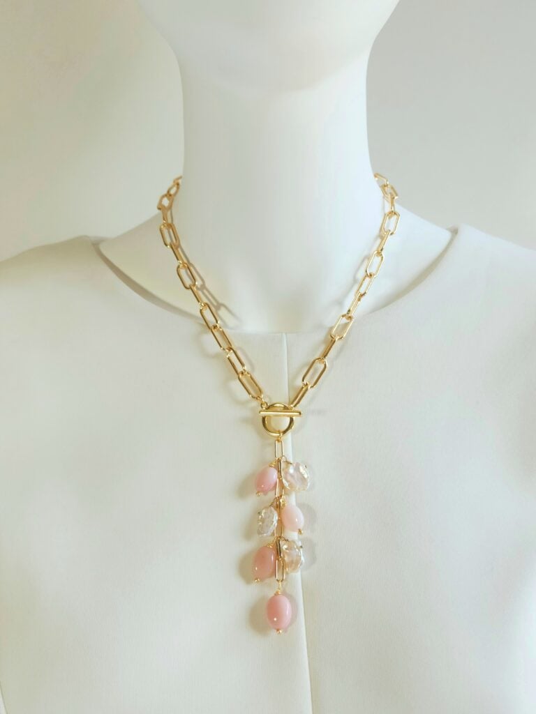 Splash Jewelry- Pink Opal and Keshi Waterfall Necklace