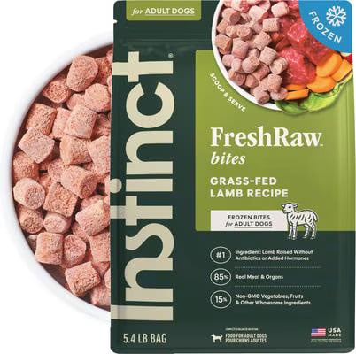 Instinct Frozen Raw Bites Grain Free Grass Fed Lamb Recipe Dog Food, 5.4 lbs.
