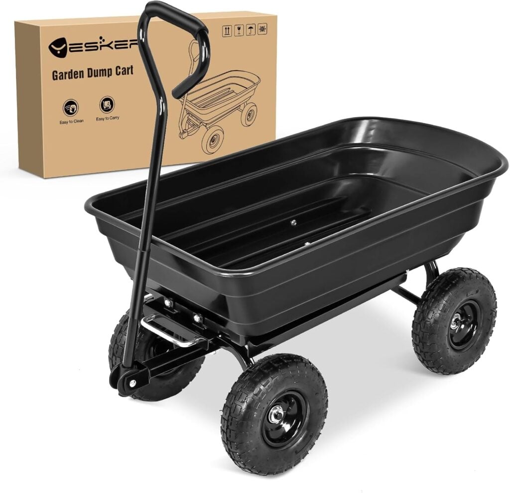 Yesker Garden Carts - 600lbs Dump Wagon with All Terrain Inflatable Wheels