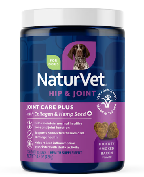 NaturVet Hickory Smoked Bacon Flavor, Joint Care Plus with Hemp Seed Hip & Joint Supplement for Dogs