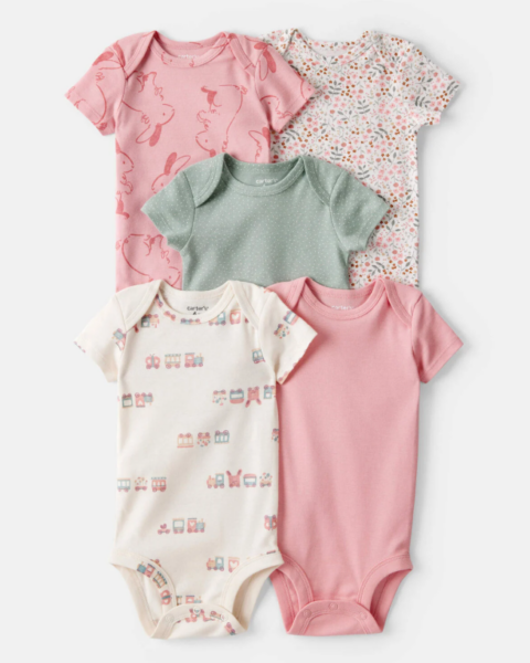 Summer Savings at Carter's Baby Girl 5-Pack Train & Floral Multipack Bodysuits