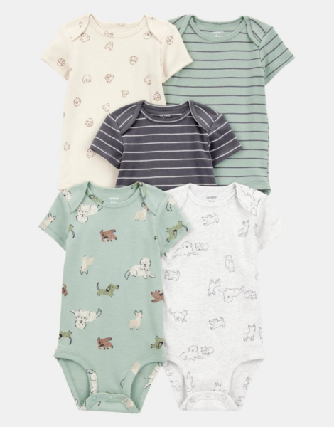 Summer Savings at Carter's Baby Boy 5-Pack Dog Short-Sleeve Cotton Bodysuits