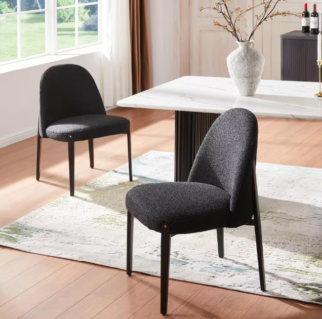 Morden Fort Modern Aesthetic Black Boucle Upholstered Dining Chair with Metal Legs Armless Set of 2