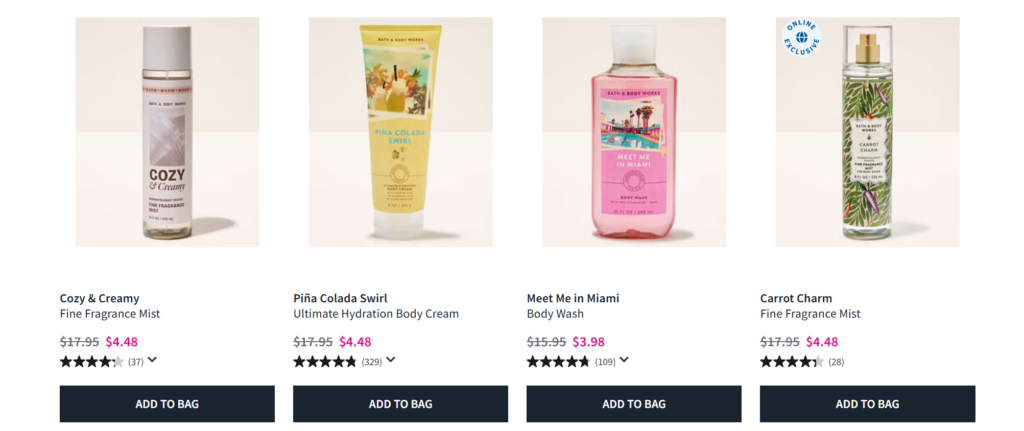 New items at Bath and Body Works
