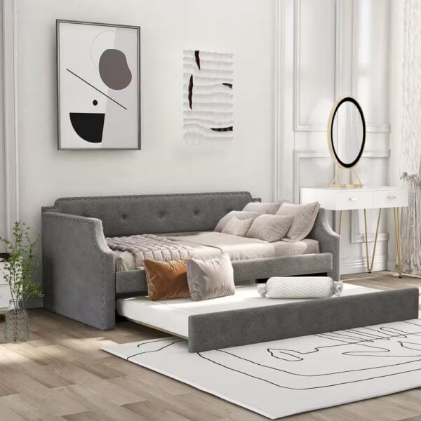 Harper & Bright Designs Gray Twin Daybed w/ Trundle