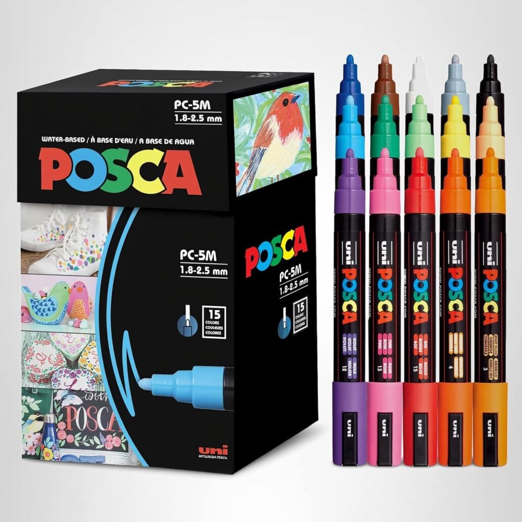 Posca Paint Art Markers, Set of 15 5M Medium Acrylic Markers with Reversible Tips