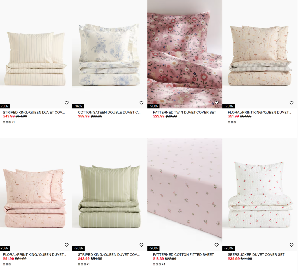 H&M Bedding items