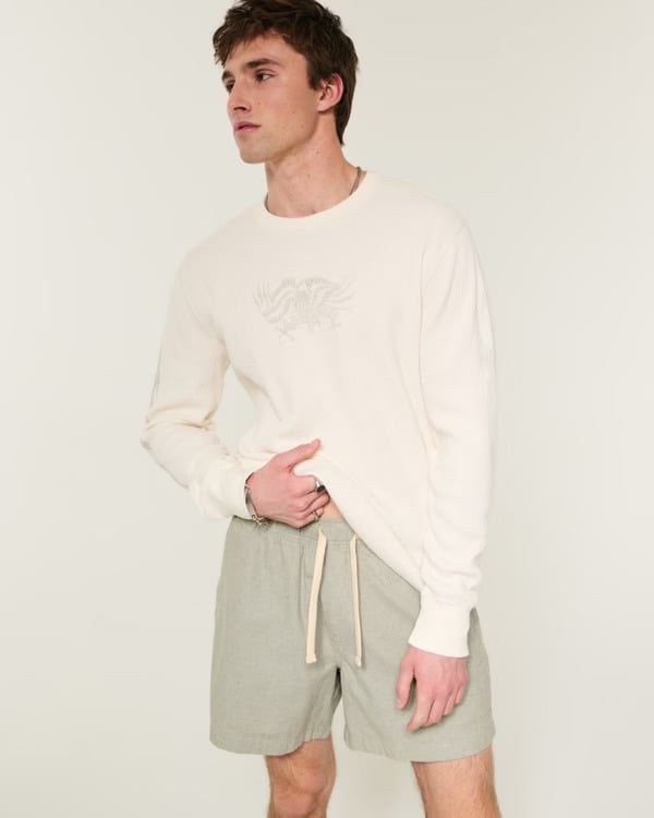Hollister® Mid-Thigh Linen-Blend Pull-On Shorts-back-to-school style guide
