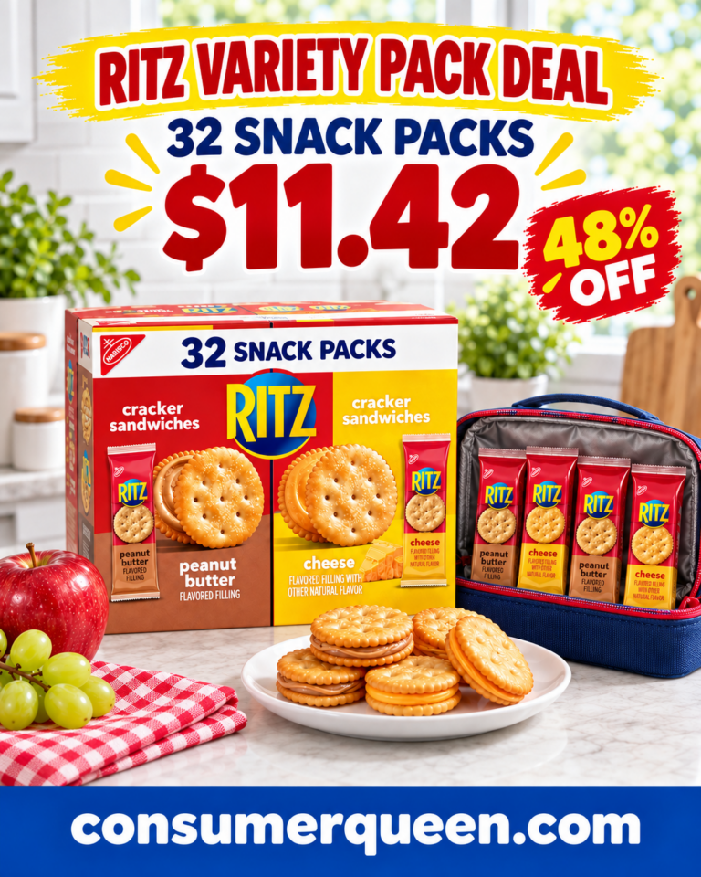 Ritz Crackers Deal shoppers can get 32 individually wrapped peanut butter and cheese snack packs for $11.42 during a limited-time Amazon sale.