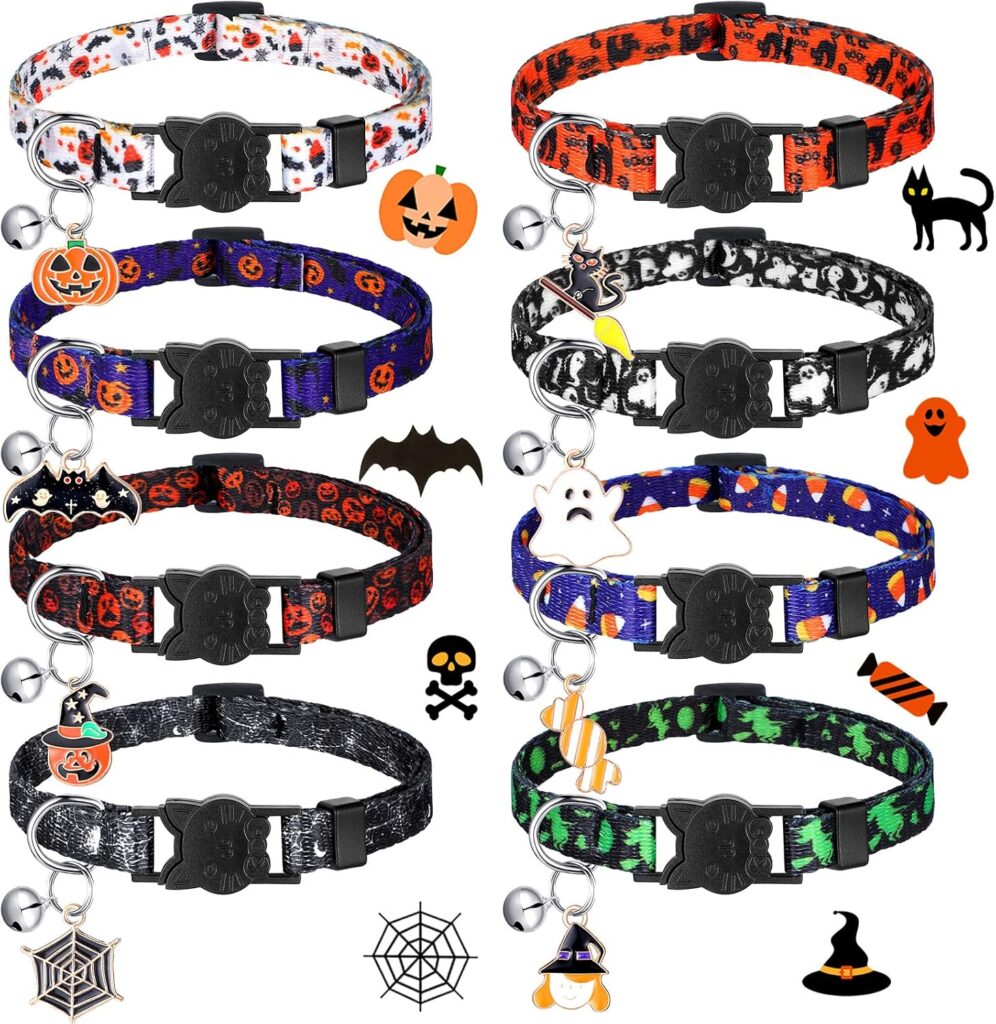 Sunwata-8 Pcs Halloween Cat Collars Breakaway with Bell for the Halloween Gift Guide