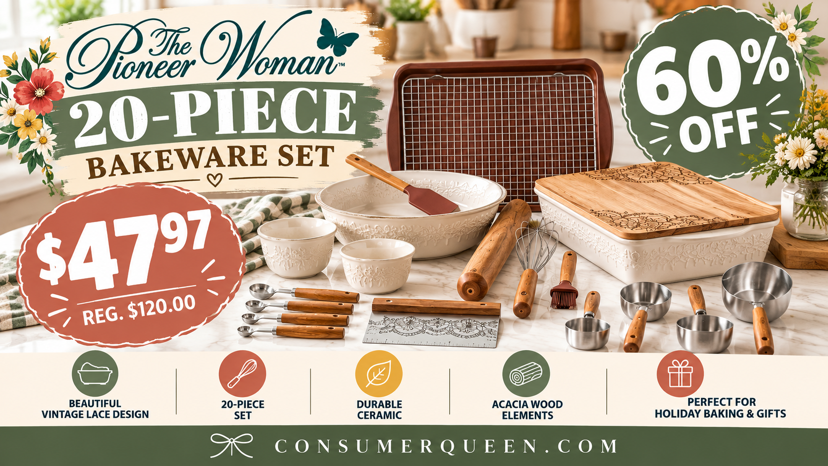 Pioneer Woman Bakeware Set Just $47.97 at Walmart — 60% Off!