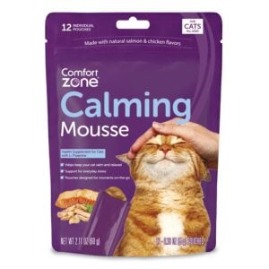 Purple Comfort Zone Cat Calming Mousse pouch featuring a cat