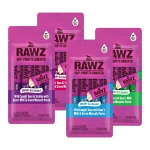 Assorted pink RAWZ lickable cat treat and food topper pouches